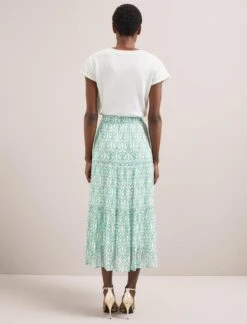 Sedra Gold Metallic Fil Coupé Maxi Skirt - Pale Green Carnation Print -Cheap Closet Curation Store SU24 SK188 SEDRA PALEGREENCARNATIONPRINT LS 396