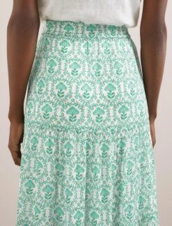 Sedra Gold Metallic Fil Coupé Maxi Skirt - Pale Green Carnation Print -Cheap Closet Curation Store SU24 SK188 SEDRA PALEGREENCARNATIONPRINT LS 398