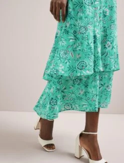 Lotta Cotton Blend Maxi Skirt - Green White Palm Floral -Cheap Closet Curation Store SU24 SK189 LOTTA GREENWHITEPALMFLORALPRINT LS 135