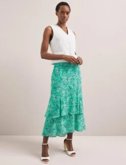 Lotta Cotton Blend Maxi Skirt - Green White Palm Floral -Cheap Closet Curation Store SU24 SK189 LOTTA GREENWHITEPALMFLORALPRINT LS 154