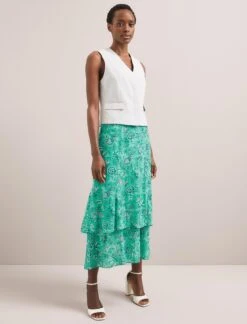 Lotta Cotton Blend Maxi Skirt - Green White Palm Floral -Cheap Closet Curation Store SU24 SK189 LOTTA GREENWHITEPALMFLORALPRINT LS 171