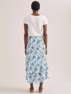 Lotta Cotton Blend Maxi Skirt - White Blue Palm Floral -Cheap Closet Curation Store SU24 SK189 LOTTA WHITEBLUEPALMFLORAL LS 2328