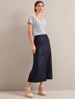 Safia Techni Linen Midi Skirt - Navy -Cheap Closet Curation Store SU24 SK190 SAFIA NAVY LS 24953