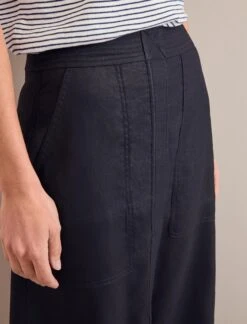 Safia Techni Linen Midi Skirt - Navy -Cheap Closet Curation Store SU24 SK190 SAFIA NAVY LS 25027