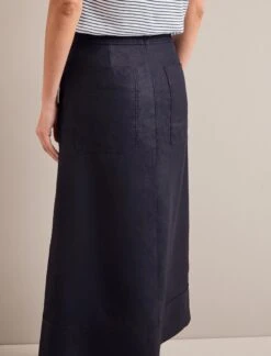 Safia Techni Linen Midi Skirt - Navy -Cheap Closet Curation Store SU24 SK190 SAFIA NAVY LS 25058