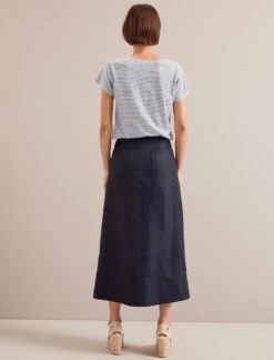 Safia Techni Linen Midi Skirt - Navy -Cheap Closet Curation Store SU24 SK190 SAFIA NAVY LS 25088