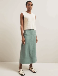 Safia Techni Linen Midi Skirt - Sage Green -Cheap Closet Curation Store SU24 SK190 SAFIA SAGEGREEN LS 2442