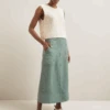 Safia Techni Linen Midi Skirt - Sage Green -Cheap Closet Curation Store SU24 SK190 SAFIA SAGEGREEN LS 2467