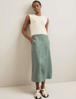 Safia Techni Linen Midi Skirt - Sage Green -Cheap Closet Curation Store SU24 SK190 SAFIA SAGEGREEN LS 2474