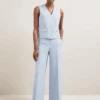 Tyler Linen Blend Wide Leg Trouser - Pale Blue 1 Tyler Linen Blend Wide Leg Trouser - Pale Blue -Cheap Closet Curation Store SU24 TR97 TYLER PALEBLUE LS 1039