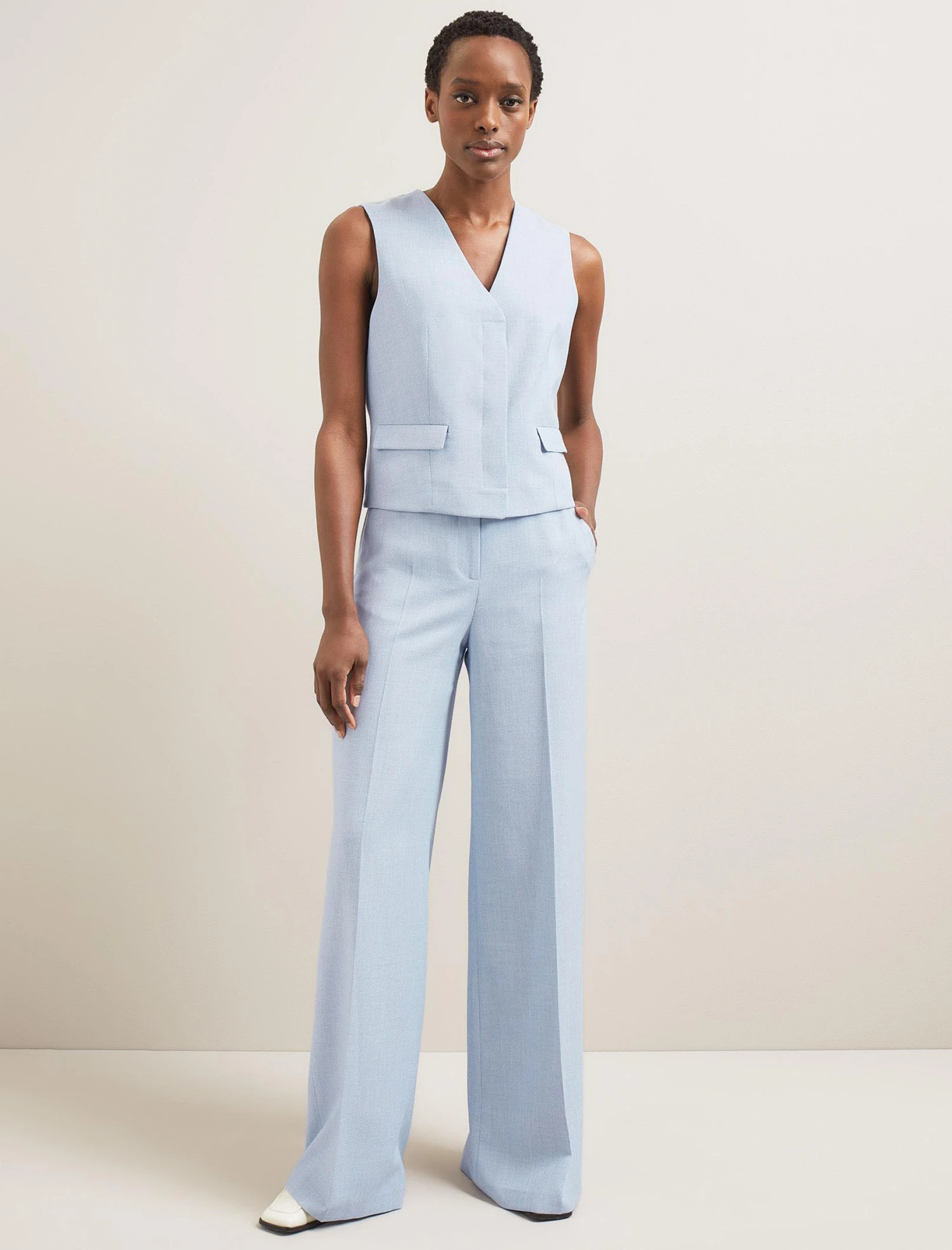 Tyler Linen Blend Wide Leg Trouser - Pale Blue 3 Tyler Linen Blend Wide Leg Trouser - Pale Blue