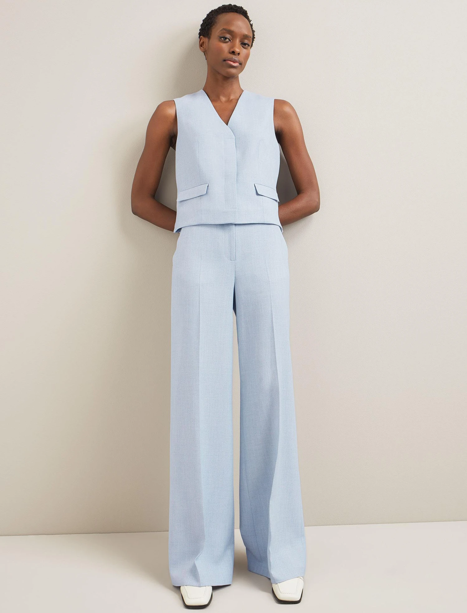 Tyler Linen Blend Wide Leg Trouser - Pale Blue 4 Tyler Linen Blend Wide Leg Trouser - Pale Blue - Image 2