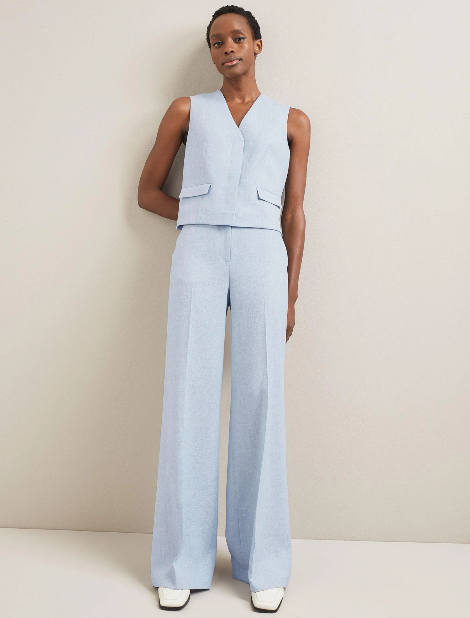 Tyler Linen Blend Wide Leg Trouser - Pale Blue 7 Tyler Linen Blend Wide Leg Trouser - Pale Blue - Image 5