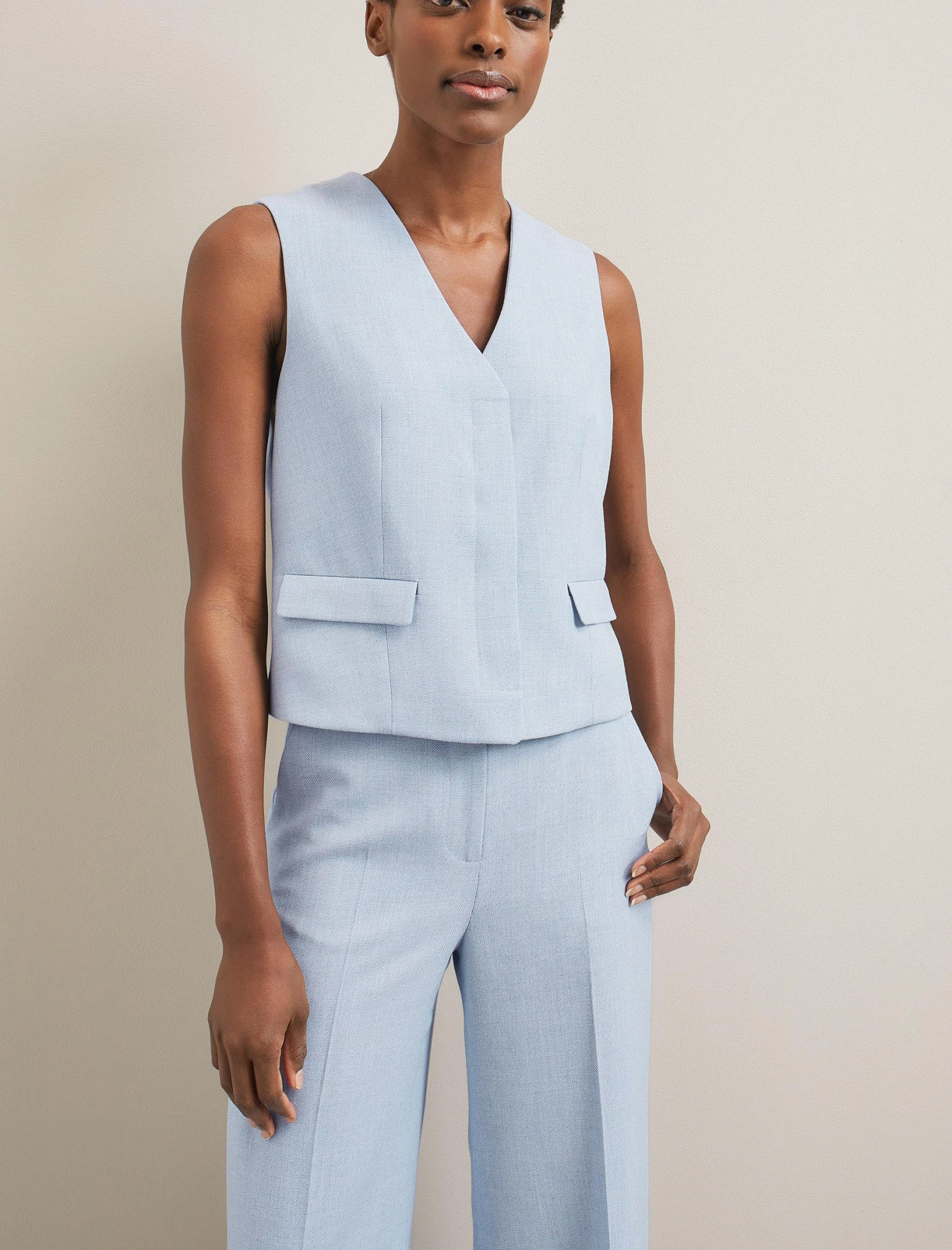 Tyler Linen Blend Wide Leg Trouser - Pale Blue 5 Tyler Linen Blend Wide Leg Trouser - Pale Blue - Image 3