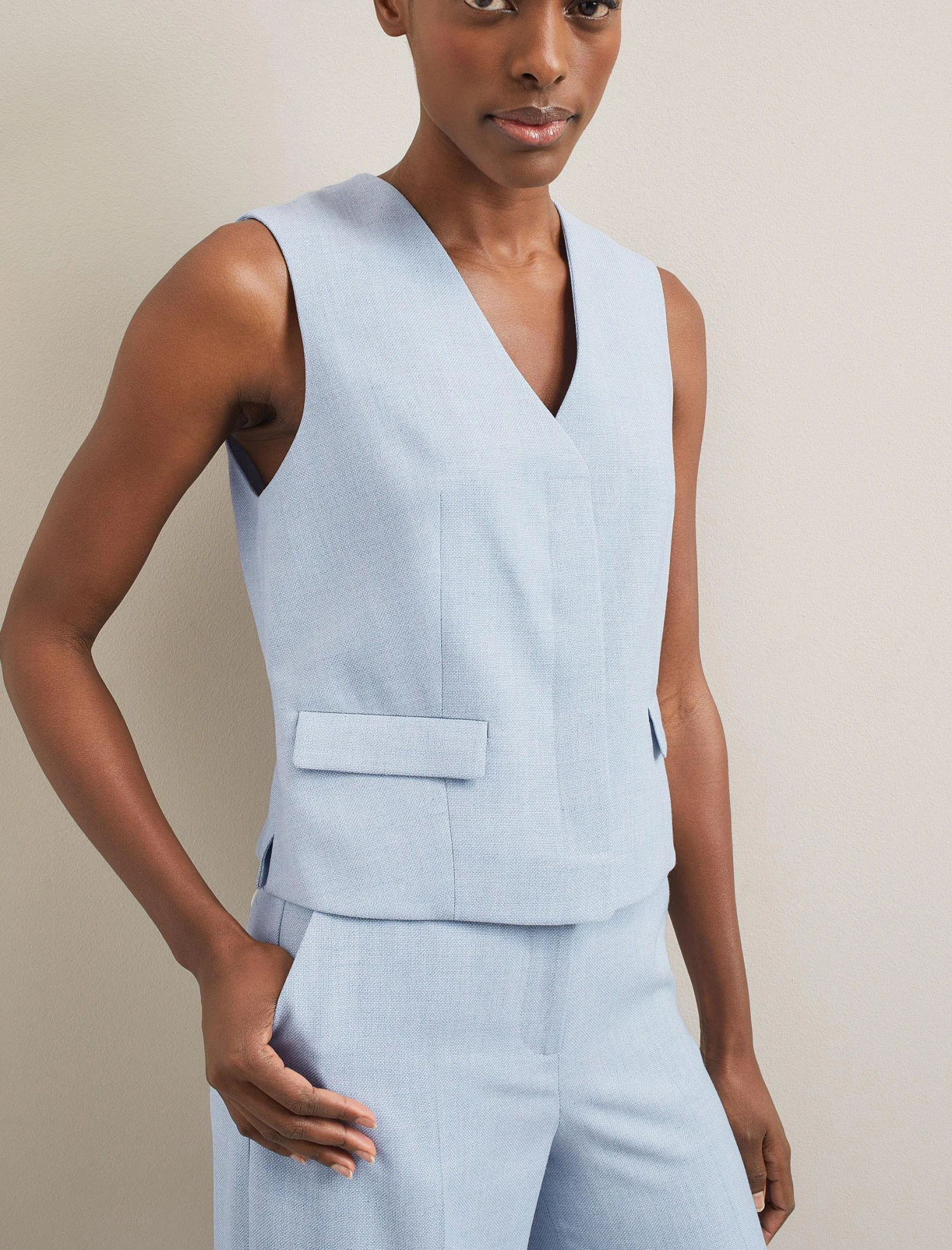 Tyler Linen Blend Wide Leg Trouser - Pale Blue 8 Tyler Linen Blend Wide Leg Trouser - Pale Blue - Image 6