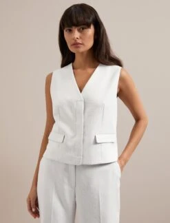 Deacon Linen Blend Waistcoat - Pearl 10 Deacon Linen Blend Waistcoat - Pearl -Cheap Closet Curation Store SU24 W8 DEACON PEARL LS 0094