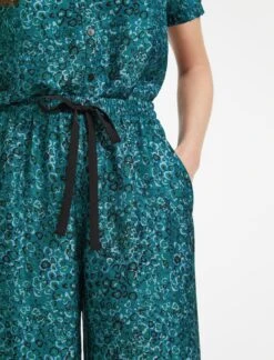 Rosa Silk Blend Trouser - Turquoise Blue Leopard Pansy Print -Cheap Closet Curation Store TR57 Rosa TurquoiseLeopardPansyPrint 170