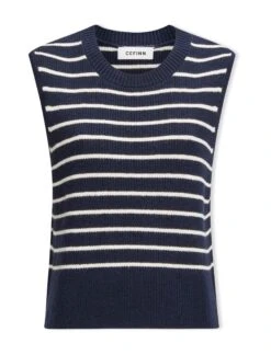Julie Cotton Round Neck Sleeveless Jumper - Navy White Stripe -Cheap Closet Curation Store U23 K138 JULIE NAVYWHITESTRIPE CO