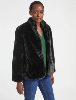 Carly Faux Fur Cropped Coat - Black -Cheap Closet Curation Store WI21 C6 S CARLY BLACK LS 16059