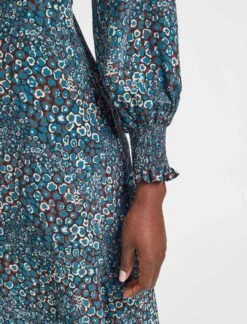 Dakota Silk Midi Dress - Beige Blue Leopard Pansy Print 11 Dakota Silk Midi Dress - Beige Blue Leopard Pansy Print -Cheap Closet Curation Store WI21 D383 DAKOTA LEOPARD PANSY PRINT BEIGE BLUE LS 16553