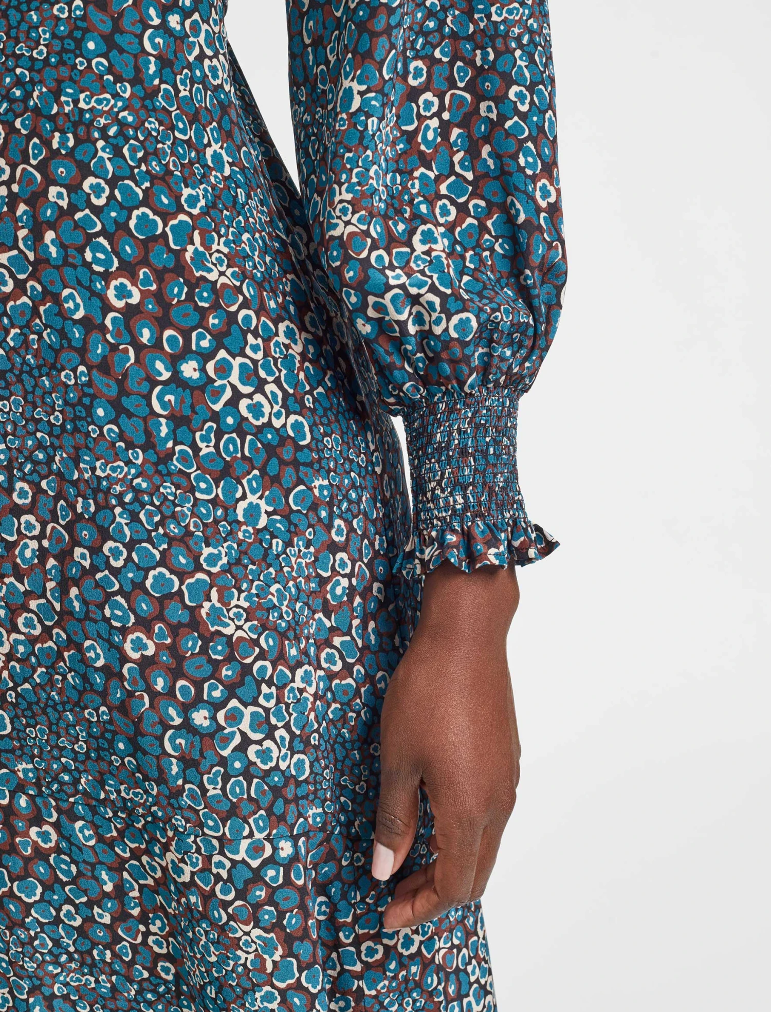 Dakota Silk Midi Dress - Beige Blue Leopard Pansy Print 5 Dakota Silk Midi Dress - Beige Blue Leopard Pansy Print - Image 3