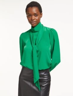 Bianca Blouse With Scarf - Emerald Green