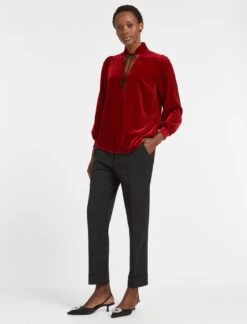 Jacquetta Velvet Blouse - Red -Cheap Closet Curation Store WI22 B142 JACQUETTA RED LS 1215