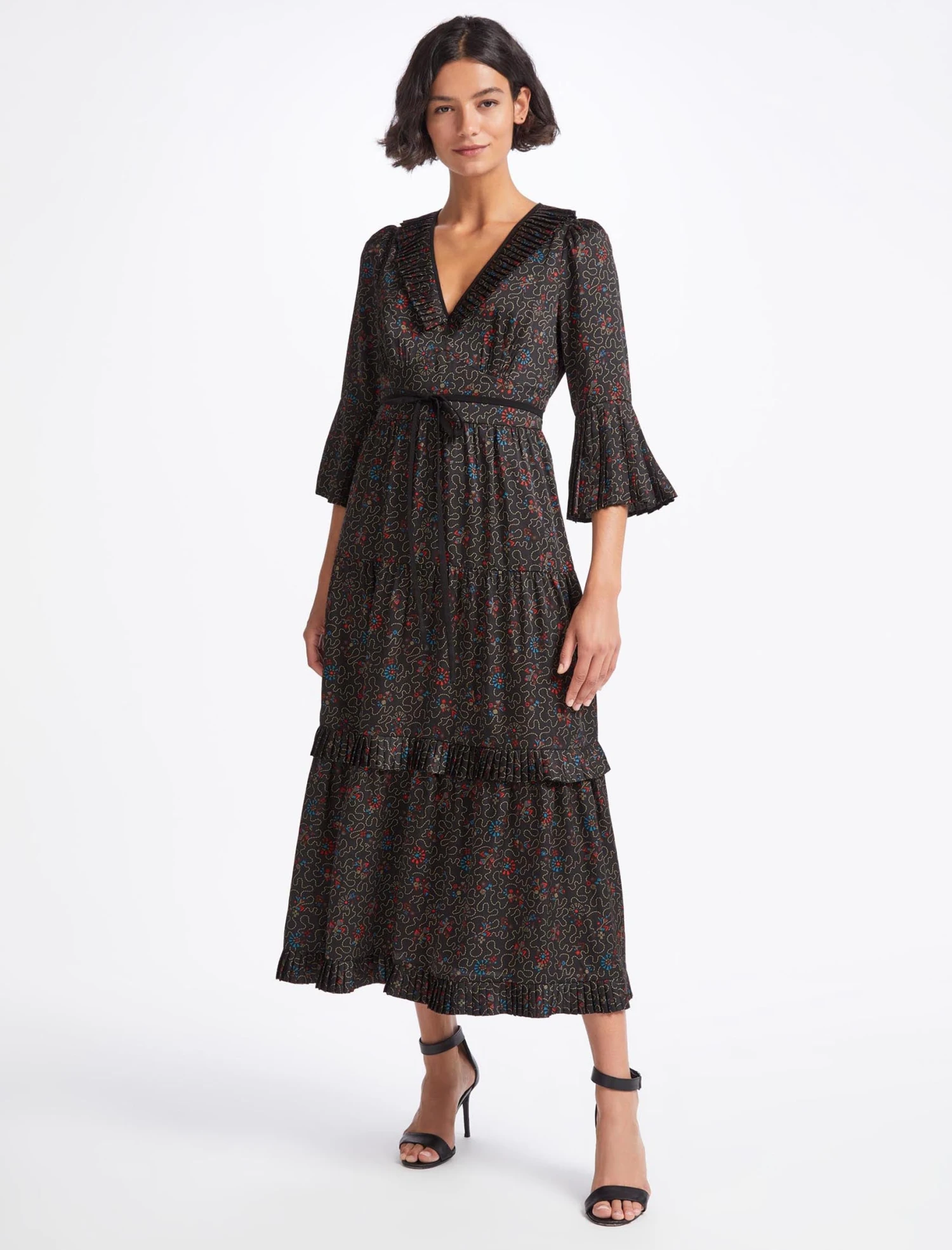 Cordelia V Neck Maxi Dress - Red Blue Wiggle Print 5 Cordelia V Neck Maxi Dress - Red Blue Wiggle Print - Image 3