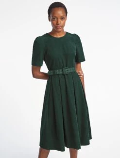 Felicity Pin Corduroy Midi Dress With Belt - Forest Green -Cheap Closet Curation Store WI22 D472 FELICITY FORESTGREEN LS 2588