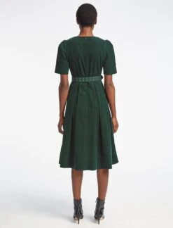 Felicity Pin Corduroy Midi Dress With Belt - Forest Green -Cheap Closet Curation Store WI22 D472 FELICITY FORESTGREEN LS 2624