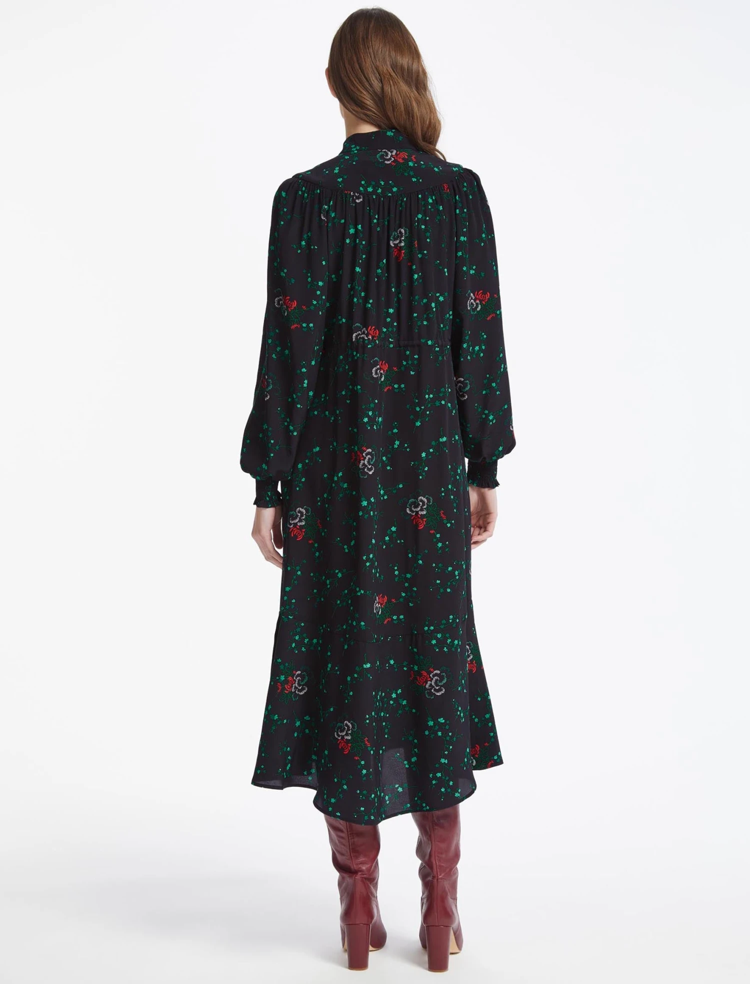 Zahra Silk Drawstring Maxi Dress - Black Lotus Print 7 Zahra Silk Drawstring Maxi Dress - Black Lotus Print - Image 5