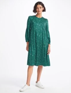 Hester Trapeze Midi Dress - Green White Wiggle Print -Cheap Closet Curation Store WI22 D483 HESTER GREEN WHITE WIGGLEPRINT LS 3163