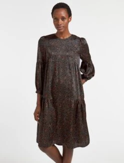 Hester Trapeze Midi Dress - Red Blue Wiggle Print -Cheap Closet Curation Store WI22 D483 HESTER RED BLUE WIGGLEPRINT LS 1704