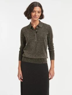 Josie Lurex Collared Jumper - Dark Gold