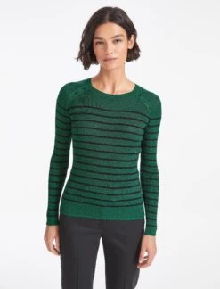 Frieda Lurex Jumper - Emerald Green Black Stripe -Cheap Closet Curation Store WI22 K110 FRIEDA EMERALDGREEN BLACK STRIPE LS 1727