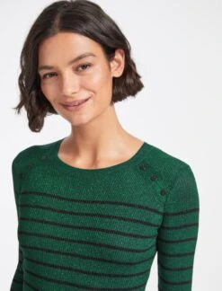 Frieda Lurex Jumper - Emerald Green Black Stripe -Cheap Closet Curation Store WI22 K110 FRIEDA EMERALDGREEN BLACK STRIPE LS 1758