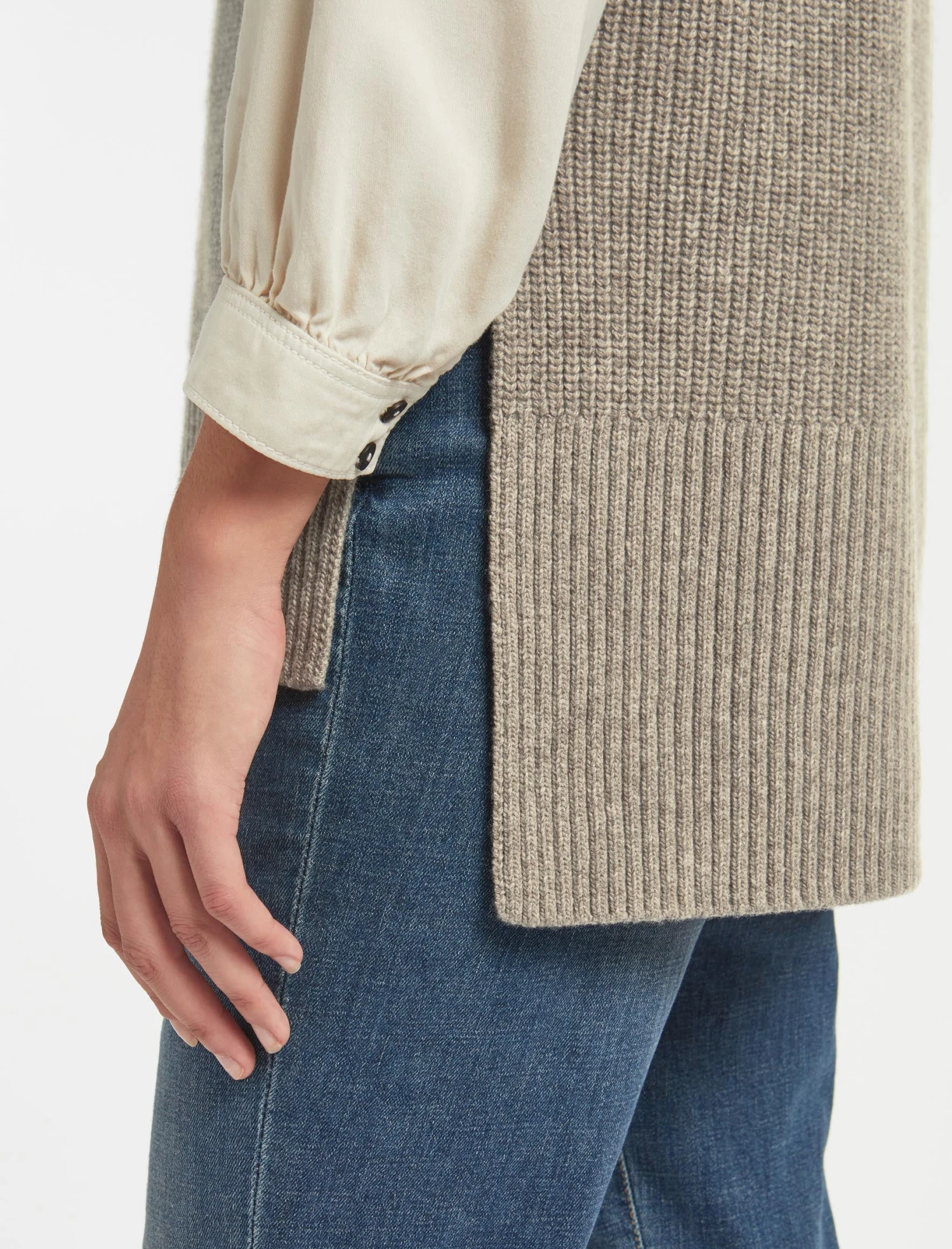 Janice Wool Round Neck Sleeveless Jumper - Taupe 7 Janice Wool Round Neck Sleeveless Jumper - Taupe - Image 5