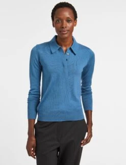 Josie Wool Collared Jumper - Mid Blue -Cheap Closet Curation Store WI22 K24 JOSIE MIDBLUE LS 101