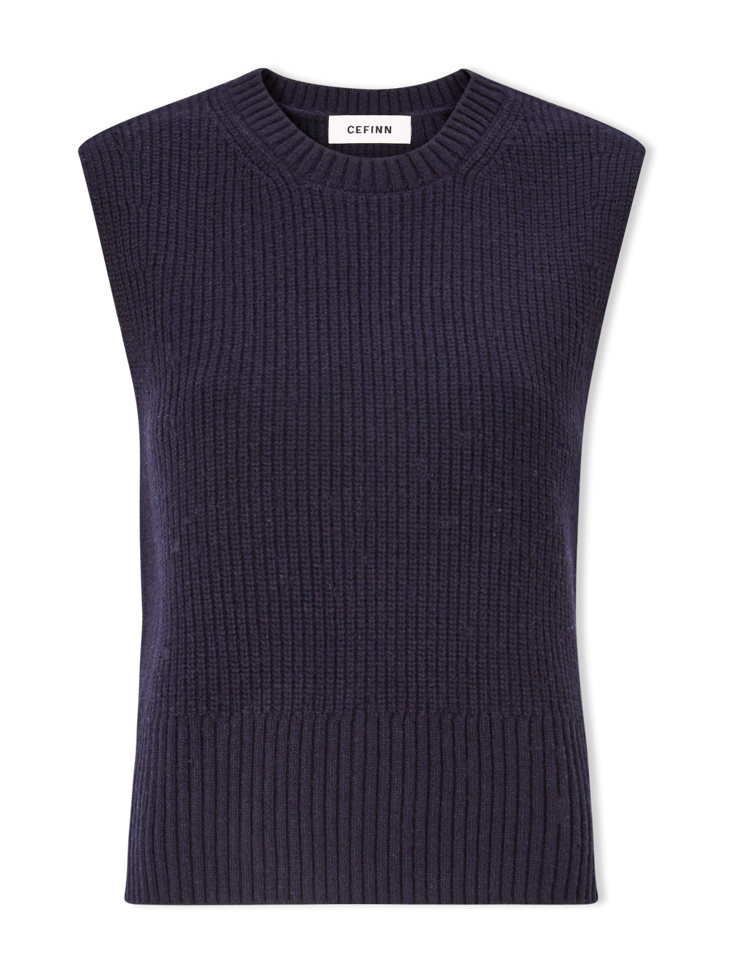 Janie Wool Round Neck Sleeveless Jumper - Navy 7 Janie Wool Round Neck Sleeveless Jumper - Navy - Image 5