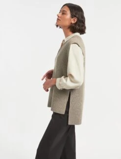 Janice Wool V Neck Sleeveless Jumper - Taupe -Cheap Closet Curation Store WI22 K58 JANICE TAUPE LS 747