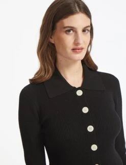 Kelis Wool Rib Knit Cardigan - Black -Cheap Closet Curation Store WI22 K97 BLACK LS 2054