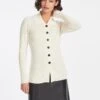 Kelis Wool Rib Knit Cardigan - Cream