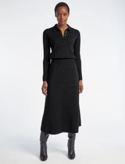 Sasha Lurex Wool A Line Knit Skirt - Black -Cheap Closet Curation Store WI22 SASHA SK139 BLACK LS 3346