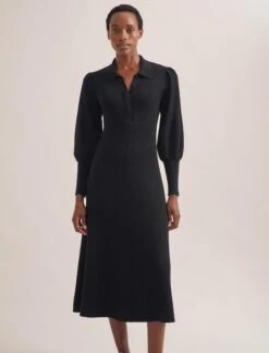 Eva Merino Wool Collared Knit Maxi Dress - Black -Cheap Closet Curation Store WI23 D574 EVA BLACK LS 1958