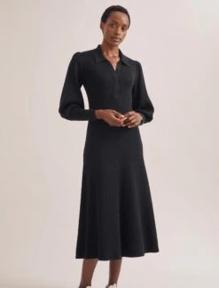 Eva Merino Wool Collared Knit Maxi Dress - Black -Cheap Closet Curation Store WI23 D574 EVA BLACK LS 1973