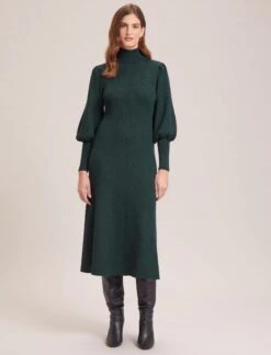 Eva Merino Wool Roll Neck Dress - Dark Green -Cheap Closet Curation Store WI23 D574 EVA DARKGREEN LS 35255
