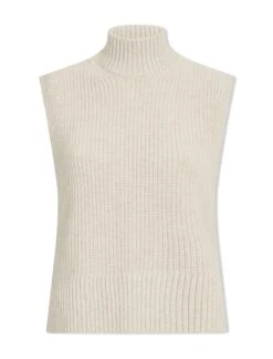 Janie Cashmere Blend Funnel Neck Sleeveless Jumper - Oatmeal -Cheap Closet Curation Store WI23 K156 JANIE OATMEAL CO
