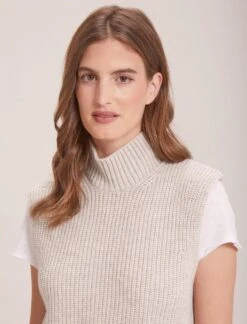 Janie Cashmere Blend Funnel Neck Sleeveless Jumper - Oatmeal -Cheap Closet Curation Store WI23 K156 JANIE OATMEAL LS 37839