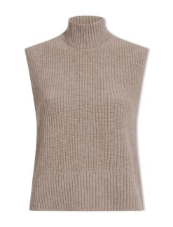 Janie Cashmere Blend Funnel Neck Sleeveless Jumper - Taupe -Cheap Closet Curation Store WI23 K156 JANIE TAUPE CO