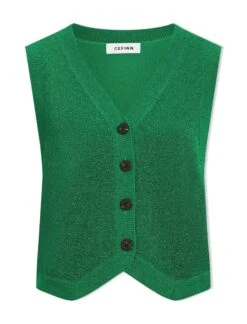 Wesley Lurex V Neck Waistcoat - Emerald Green -Cheap Closet Curation Store WI23 K170 WESLEY EMERALDGREEN CO